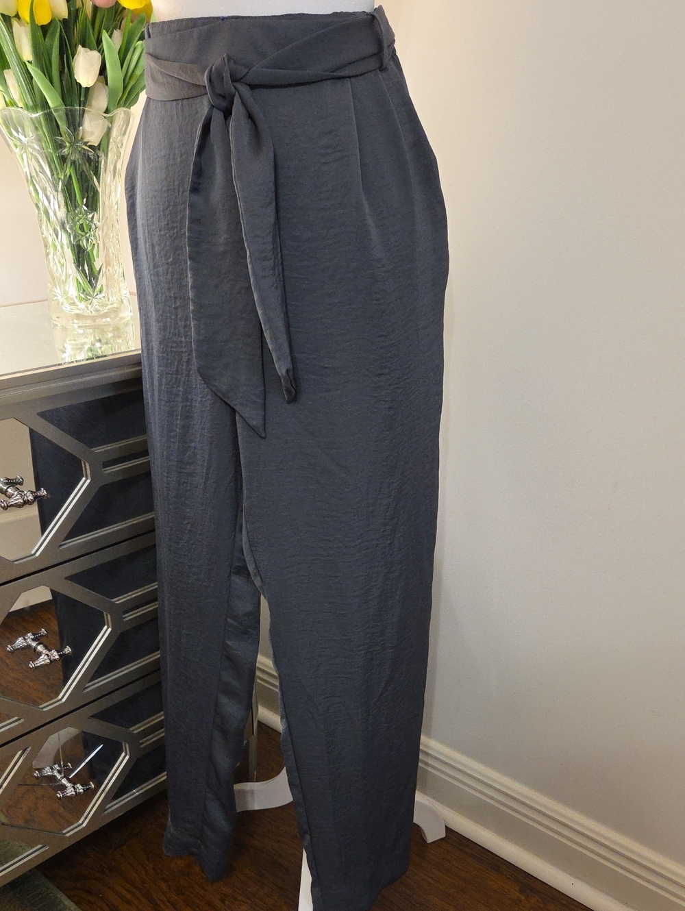 Sigrid Olsen Charcoal Tie-Waist Wide-Leg Pants